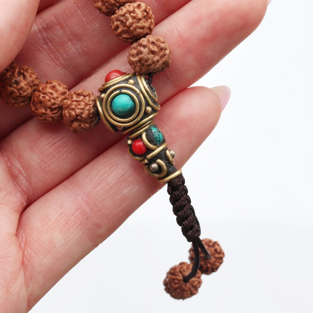 Mala Halskette Rudraksha mit brauner Schnur, 108 Perlen, 7 mm – Bild 5