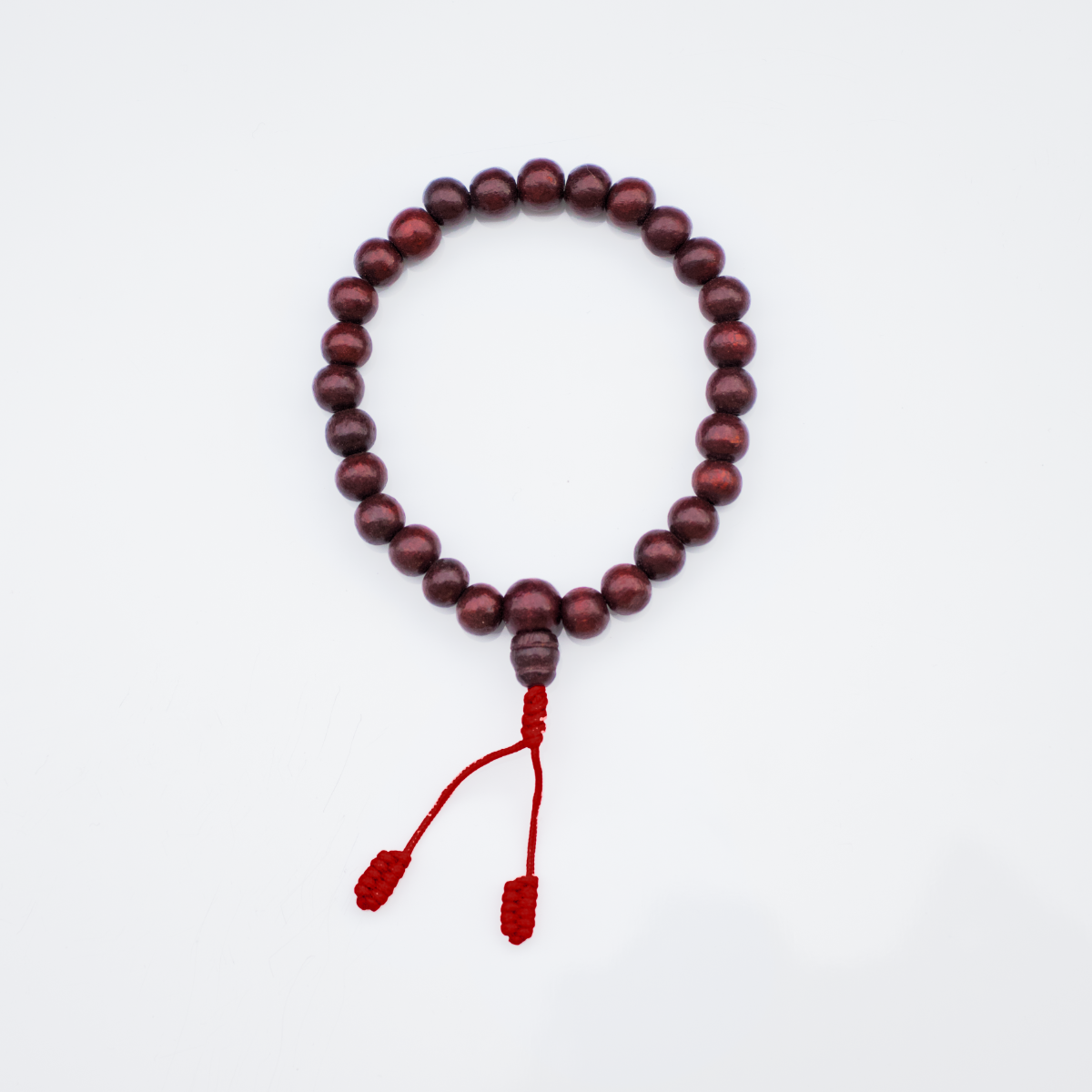 Armband aus Rosenholz mit roter Schnur, 27 Perlen, 8 mm
